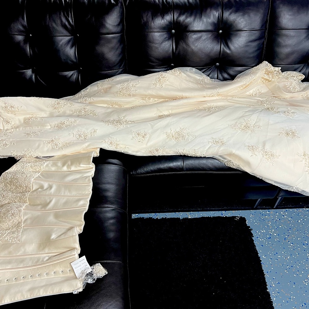 David’s Bridal OLEG CASSINI CK118 CHAMPAGNE WEDDING DRESS SIZE 8